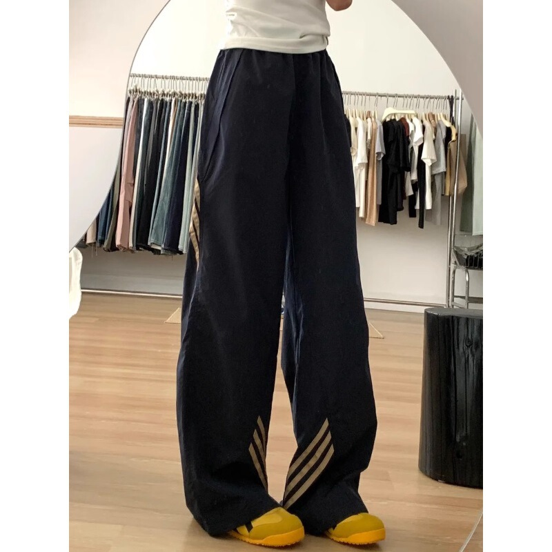 American-Style Striped Athletic Pants for Women, Spring and Summer Thin High-Waisted Loose Quick-Dry Cargo Fashion New Trendy Versatile