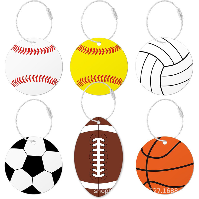 Cross-Border Pvc Basketball Football Baseball Backpack Decorative Luggage Tag DIY with Metal Ring Luggage Tags
