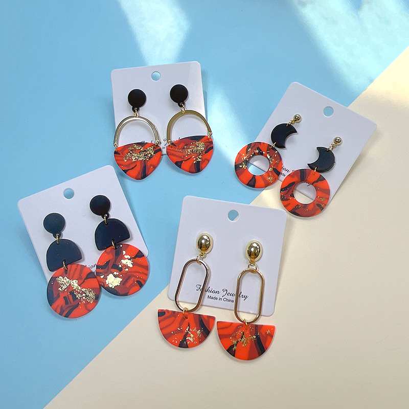 1 Pair Quantity Daily Occasion 1 Pair Vintage Style Sector Color Block Water Droplets Alloy Soft Clay Drop Earrings