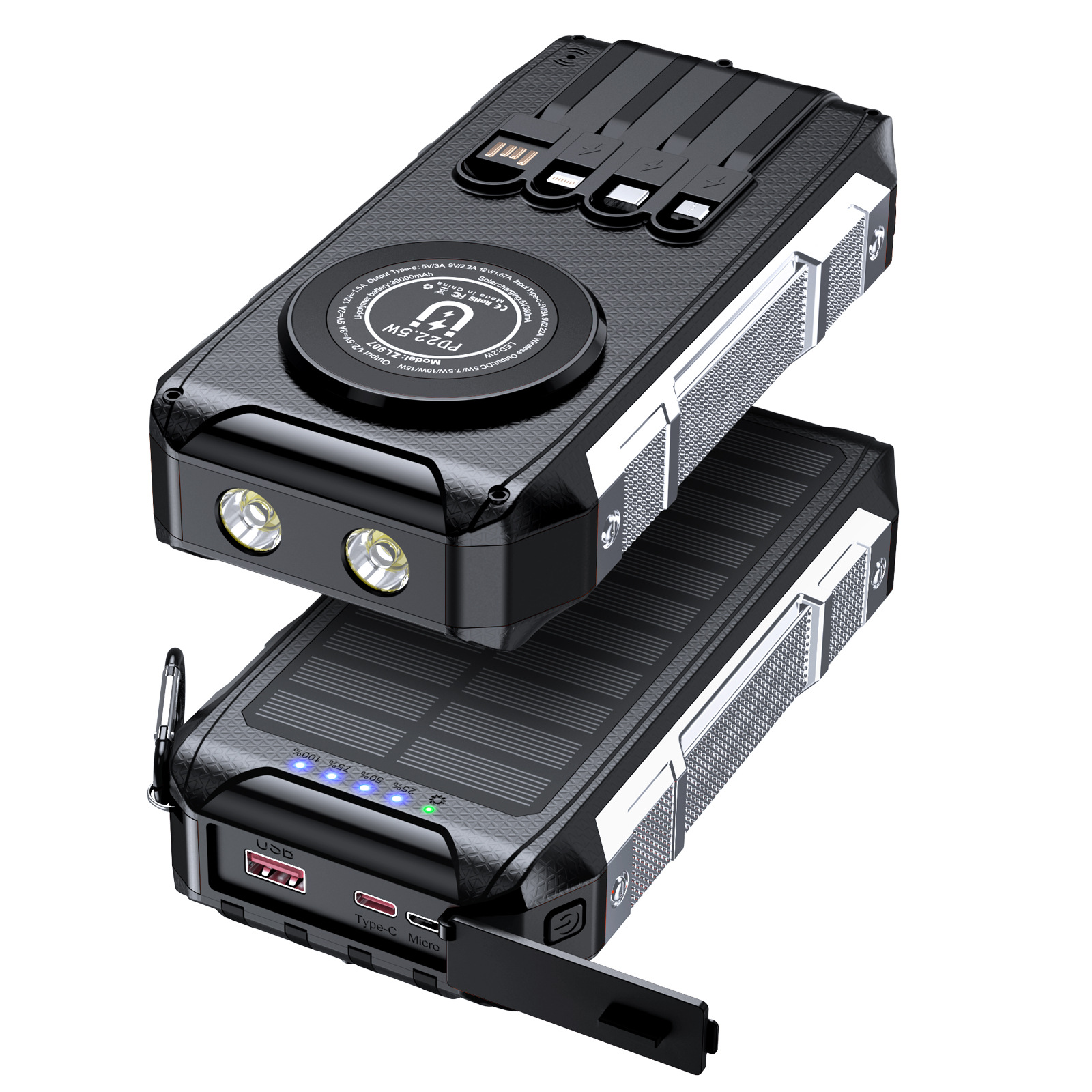 Transfronterizos inalámbricos carga solar fuente de alimentación móvil estándar real 30000mAh gran capacidad al aire libre tesoro de carga logo personalizado