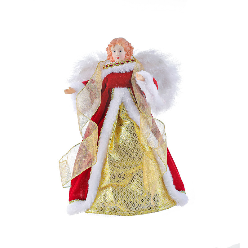 Nuevo ángel transfronterizo árbol de Navidad estrella de decoración de Navidad coronas de oro y plata tela roja muñeca ángel