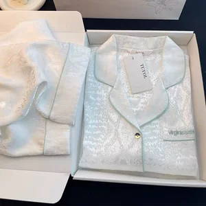 高级感真丝睡衣女春秋季长袖情侣男士桑蚕丝家居服礼盒装