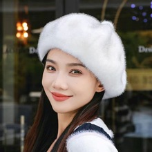 仿水貂新款贝雷帽南瓜帽子洋气时尚加厚冬天百搭冬季毛毛保暖帽子