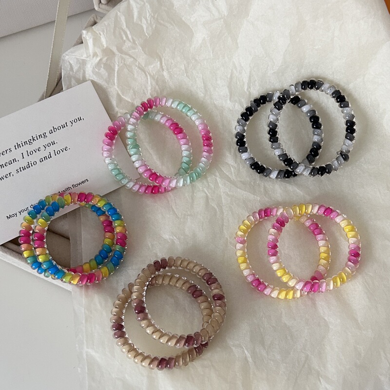 Fine Rainbow Gradual Telephone Line Hair Ring Spring and Summer Ball Head Tie Rope 2024 New Style Elegant Hair Rope Headwear Fine Rainbow Gradual Telephone Line Hair Ring Spring and Summer Ball Head Tie Rope 2024 New Style Elegant Hair Rope Headwear