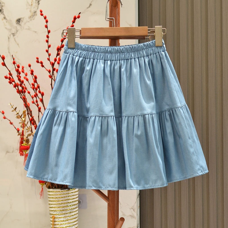 Elegant Style Women's Skirt 2025 New Ice Silk Thin Petite Versatile A-Line Denim Short Skirt with Drape