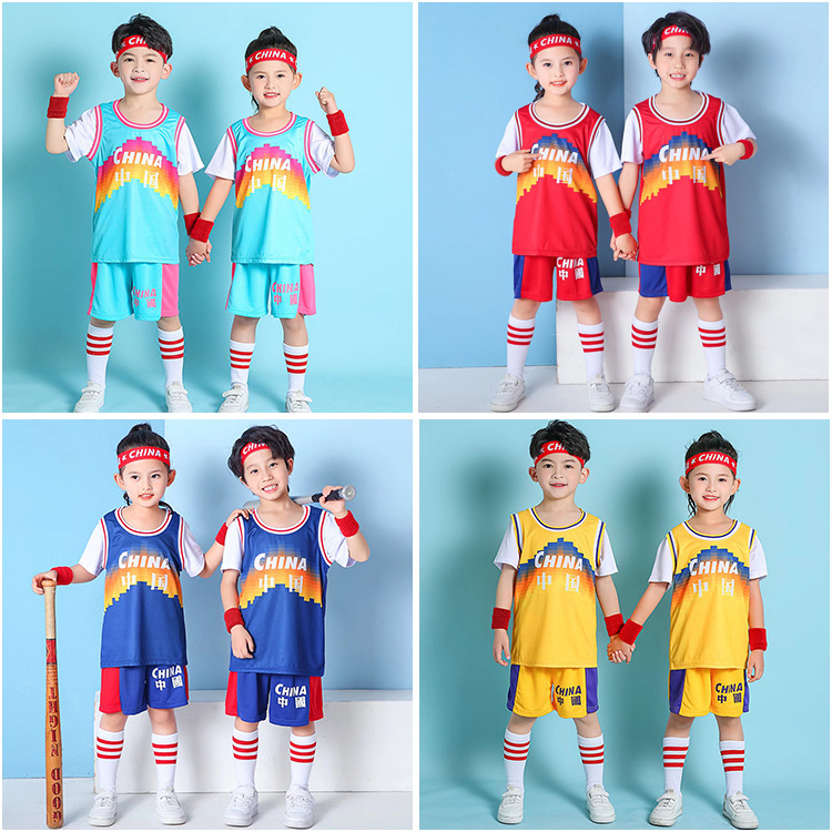 Children's Basketball Clothes suit Boys Summer Kindergarten Baby Performance Costume Girls Elementary School Students Training Blue Jersey