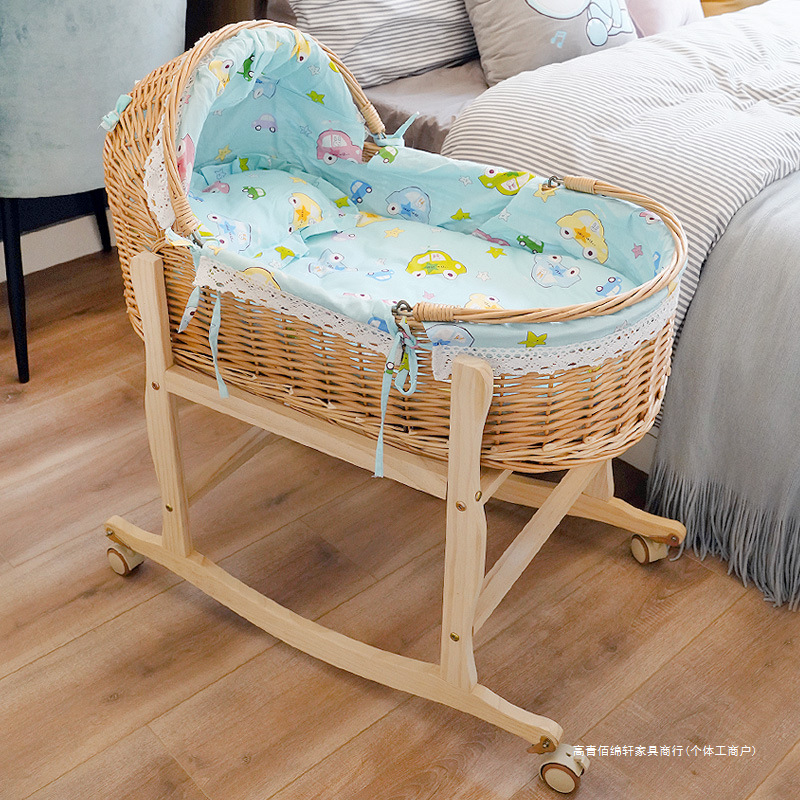 Rattan Baby Cradle Sleeping Basket Newborns Going Out Portable Handbag Car Comfort Sleeping Basket Cradle Woven Bed