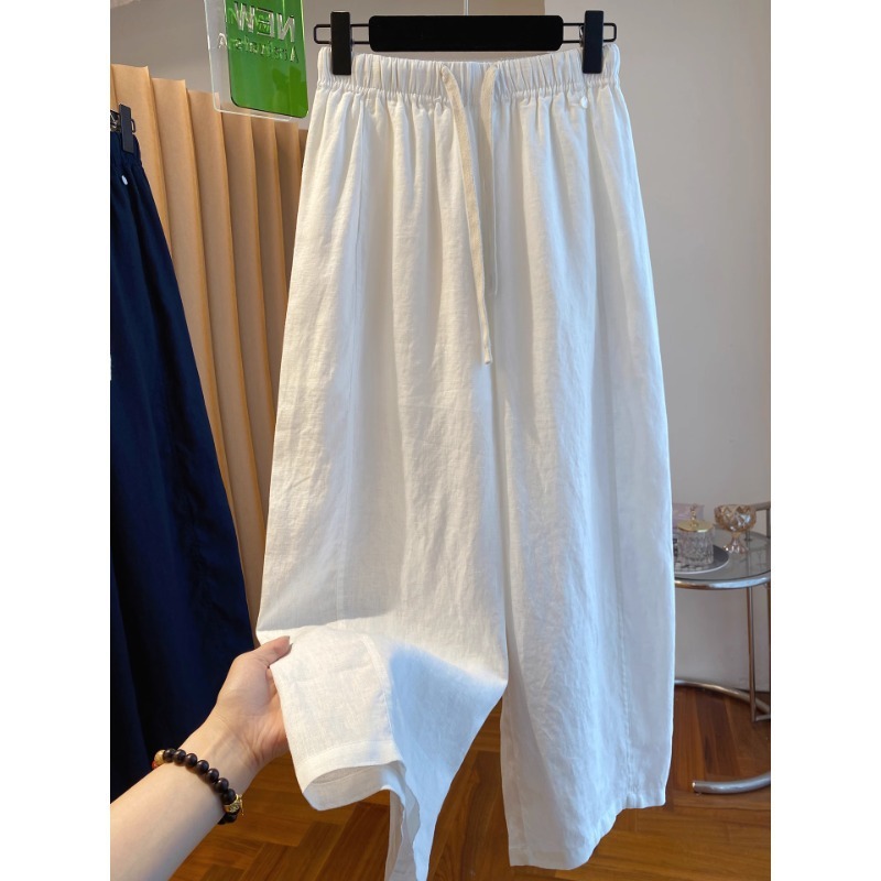 女性のための黄色の綿とリネンのシミターパンツ 2025 夏の新しいルーズで軽い痩身 9 点パンツストレートパンツ|undefined