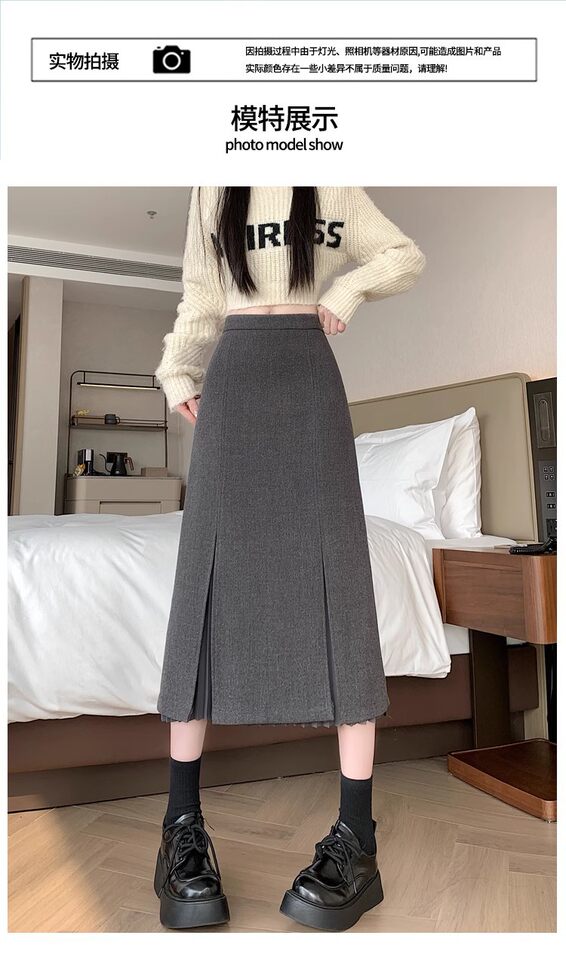 Chân váy vest dáng dài vừa, cạp cao, xẻ tà, xếp ly tôn dáng — màu xám, màu đen chi tiết 14