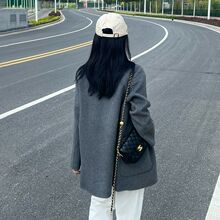 黑色双面羊毛呢子大衣女中长款秋冬季感小个子羊毛呢外套