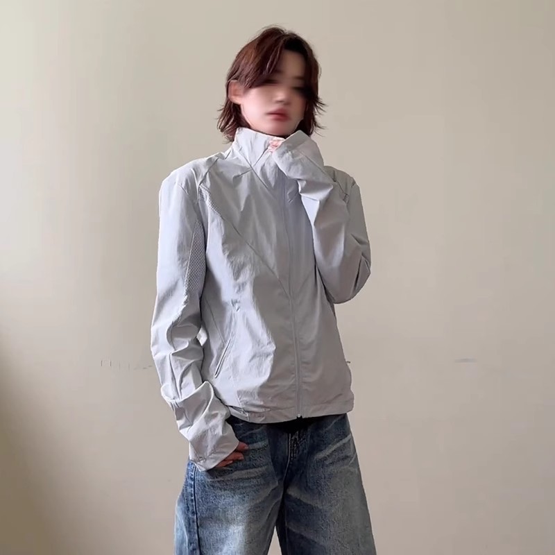 Outdoor Original Yarn Stand-Up Collar Sun Protection Clothing for Men in Summer, Lightweight Mesh Breathable Cycling Clothing, Sportswear, Jacket