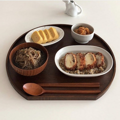 木质日式托盘家用托盘餐具套装一人食不规则圆形托盘早餐盘