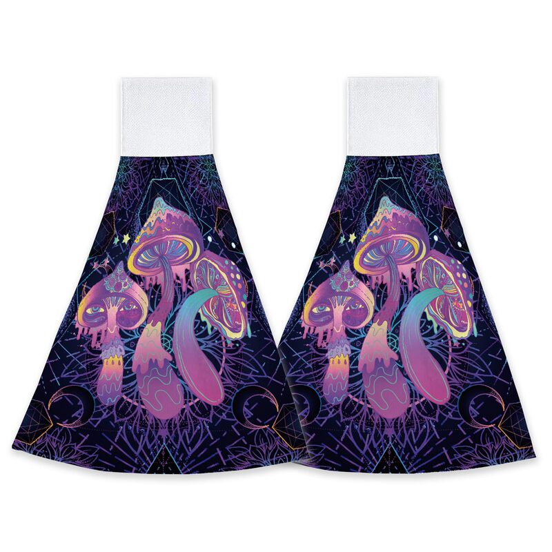 Purple Mushroom Kitchen Bathroom Laundry Room Hand Towel Hanging Towel with Ring Dishwashing Cloth Absorbent Cross-Border Towel