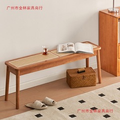 长条凳实木藤编长凳家用餐厅长方形中古风卧室床尾榻换鞋凳长板凳