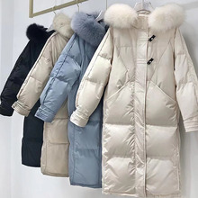 冬季新款白鸭绒羽绒服品牌女装长款过膝面包服韩版外套女批发货源