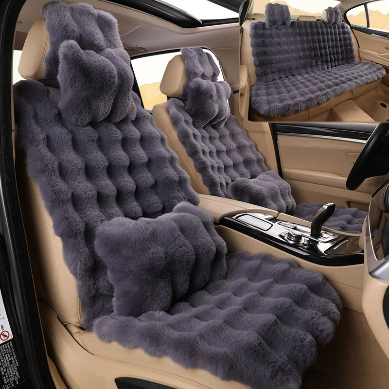 Оптовая продажа: Новая зимняя автомобильная подушка-накидка из пушистого вельвета с имитацией меха кролика, теплый универсальный автомобильный коврик для пятиместного автомобиля, подходит для заднего ряда, унисекс