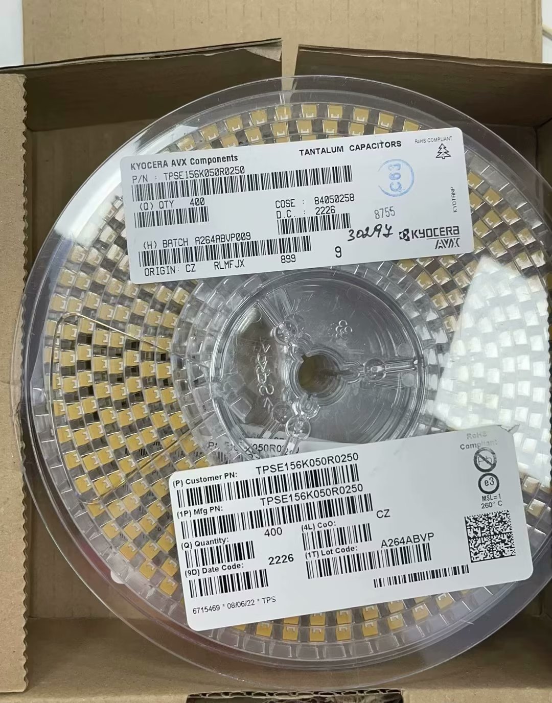 贴片钽电容7343 E型 2917 15uF 156K ±10% 50V TPSE156K050R0250