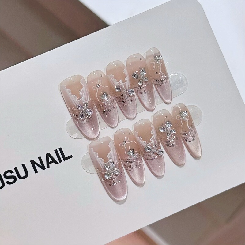 [Princess Mansha] New White Pink Elegant Skirt Handmade Manicure Accessible Luxury Phototherapy Manicure Wholesale