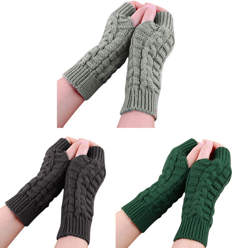 Winter fingerless gloves for women computer short gloves warm extended gloves Japanese and Korean popular half-finger wool flat mouth gloves