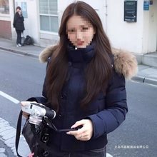 2025年冬季棉衣新款欧版女装活帽大毛领棉服女保暖洋气短款白色