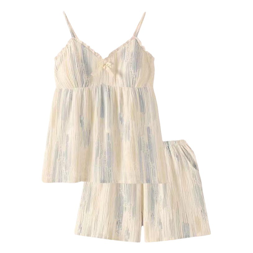 Celebridad en línea pijamas en vivo de las mujeres 2023 cabestrillo de verano con almohadilla en el pecho Celebridad de Internet algodón artificial ropa de hogar traje de verano entrega de una pieza