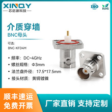 XINQY BNC母头介质穿墙连接器 4G射频头 BNC-KFD 四孔法兰 防水圈
