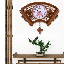 中国风挂钟客厅装饰钟扇形家用音乐时钟复古壁挂钟表壁挂式静音