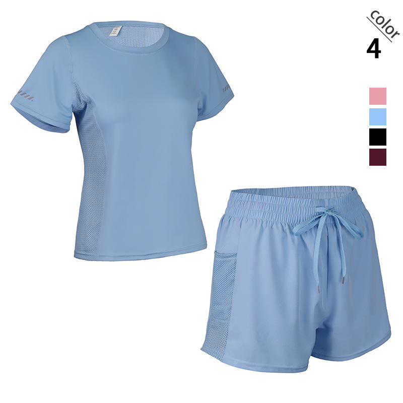 European and American New Summer Drawstring Shorts Loose Fake Two-Piece Pocket Sports Pants Anti-Exposure Sports Quick-Dry Shorts for Women