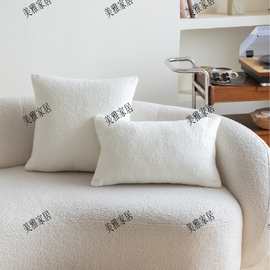 简约泰迪绒抱枕套客厅沙发靠垫马卡龙纯色仿羊羔绒护腰靠枕床头枕