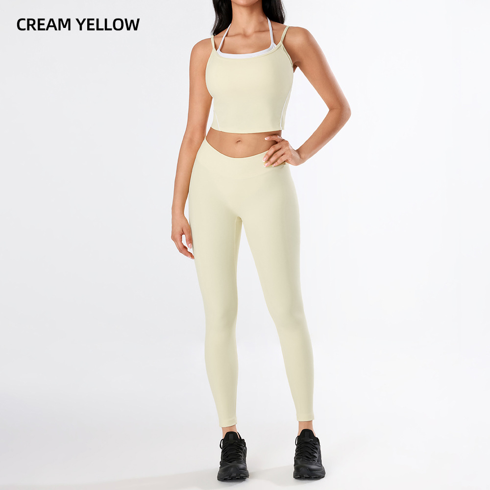 Yoga desnudo chaleco de mujer nuevo cintura alta hip running pantalones de entrenamiento elástico ajuste conjunto de ropa de entrenamiento