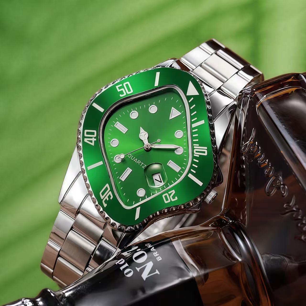 Cross-Border Fashion Twisted Fully Automatic Mechanical Green Water Ghost Men's Watch Stainless Steel Labor Green Water Ghost Personalized Watch