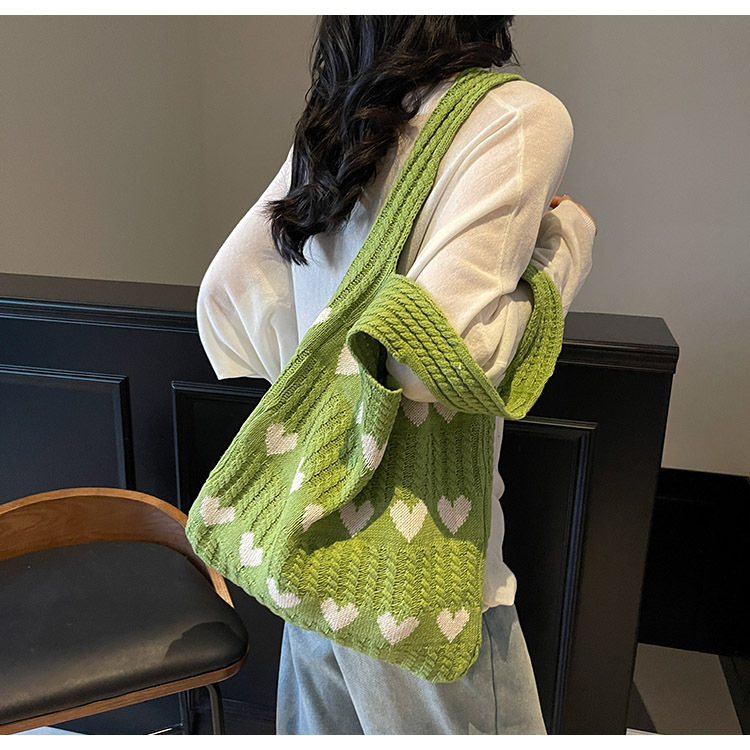Exquisite Heart-shaped Knitted Women's Shoulder Handbag Shopping Bag_voghion.com