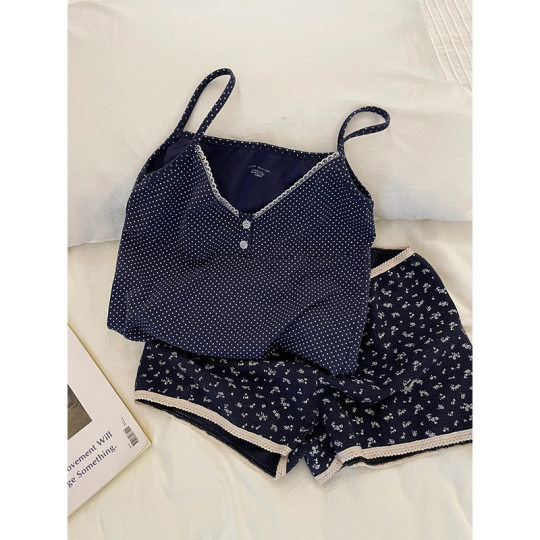 Korean Style Polo Lace Edge French Style Cute Pajamas Women's 2025 Summer New Arrival Sling Shorts Outer Wear Home Clothes suit