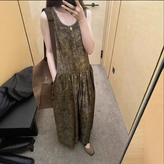 U*M*A风同源双斜重磅铜氨丝东方意蕴的美敦煌印花背心裙女吊带