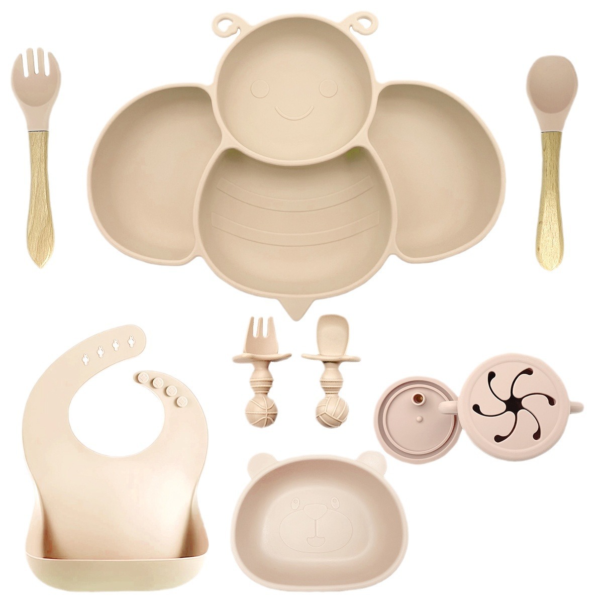 Nueva Placa de bebé lechón integrado vajilla infantil de silicona resistente a la caída lechón tazón bebé comer alimento suplemento compartimiento