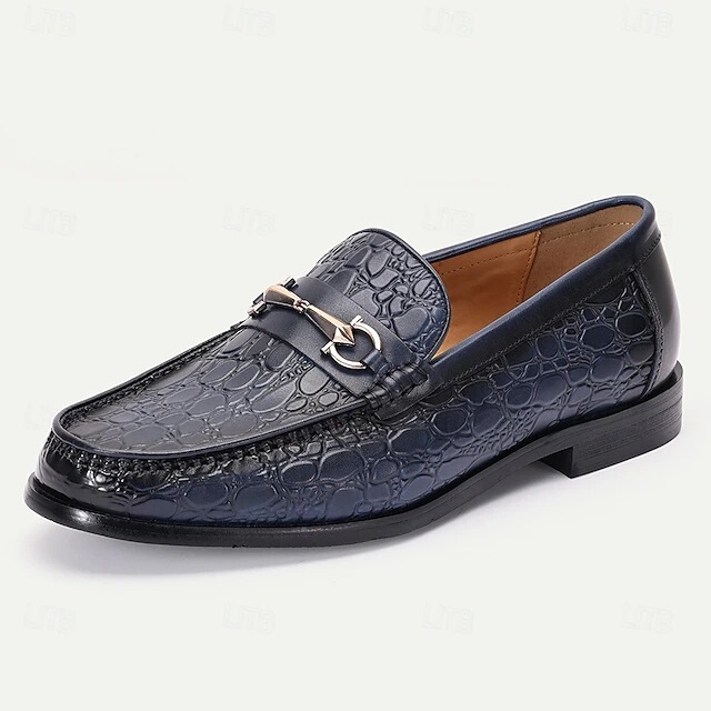New Style Men's Leather Shoes Made of Top-Layer Cowhide with Crocodile Pattern, British Business Formal Style, Rust-Colored, Large Size, Slip-On, Cross-Border