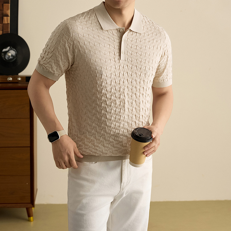 Camiseta de polo de punto de lujo estadounidense de estilo antiguo retro de manga corta para hombres Casual de negocios T-shirt para hombres
