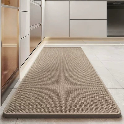 Modern Solid Color Kitchen Stain-Resistant Linen Non-Slip Long Strip Floor Mat Bathroom Absorbent Foot Mat Easy-Care Entryway Doormat