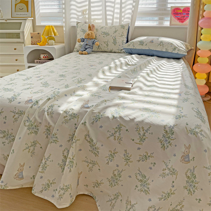 2025 nueva sábana de algodón fresco pequeña pieza individual 100 algodón dormitorio de estudiantes cama individual funda de almohada de tres piezas 2