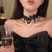 复古黑暗哥特蕾丝项链女锁骨链洛丽塔配饰choker项圈流苏吊坠颈链