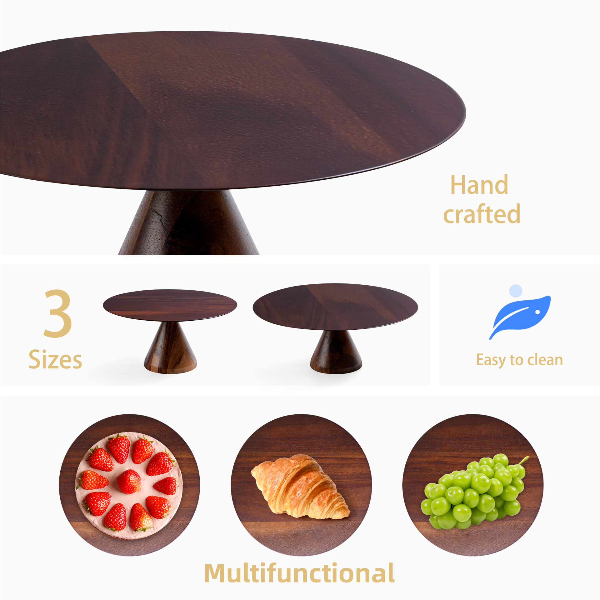 Acacia de madera alta pastel bandeja de postre pan de mesa retro bandeja de frutas bandeja de refrescos decoración de sala de estar