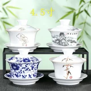 4.5寸280ml陶瓷大号三才盖碗创意功夫茶具泡茶碗制青花盖碗茶杯