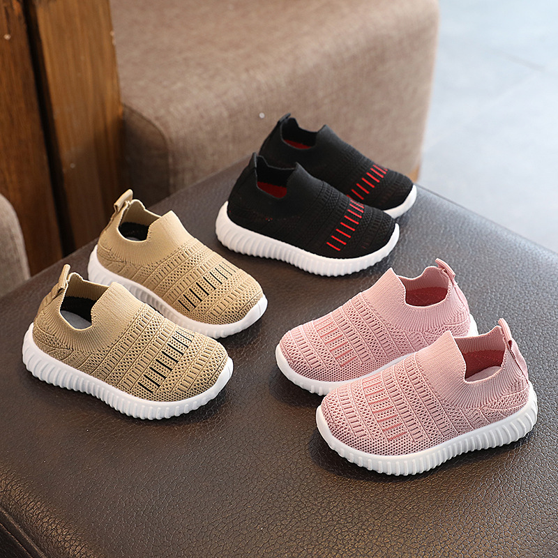 Spring and Autumn Striped Medium and Large Children's Shoes Breathable Student Shoes Trendy Casual Shoes Korean Style Fly Knitted Shoes for Boys and Girls