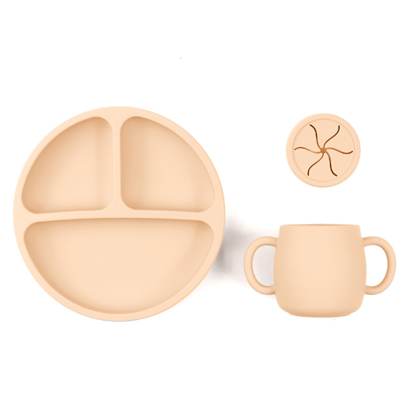 En stock al por mayor plato de cena para niños cuatro taza de succión reforzada cuenco para niños tazón de suplemento de alimentos para bebés plato de cena de silicona vajilla para niños