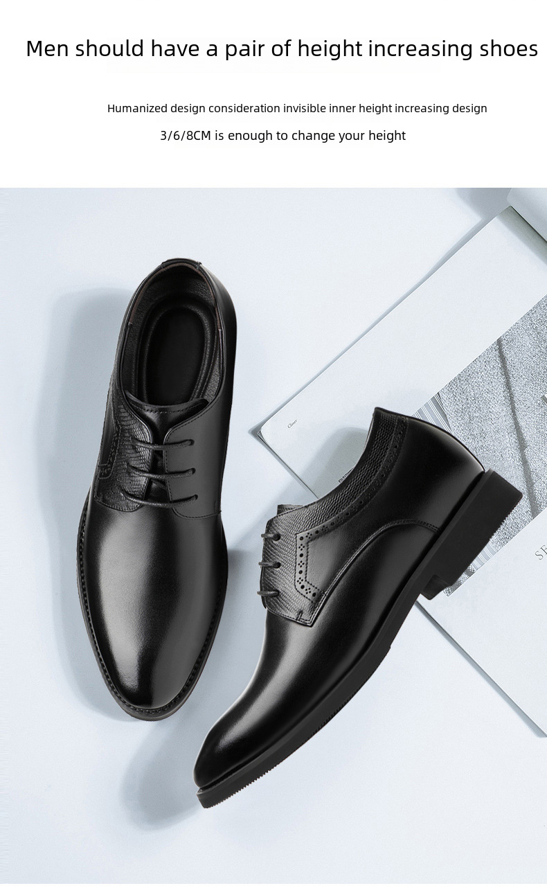Men's 8cm6cm Inner Height Increasing Shoes Men's Korean Style Business Dress Pointed Toe Casual Men's Leather Shoes Bridegroom's Wedding Shoes_vogvips.com