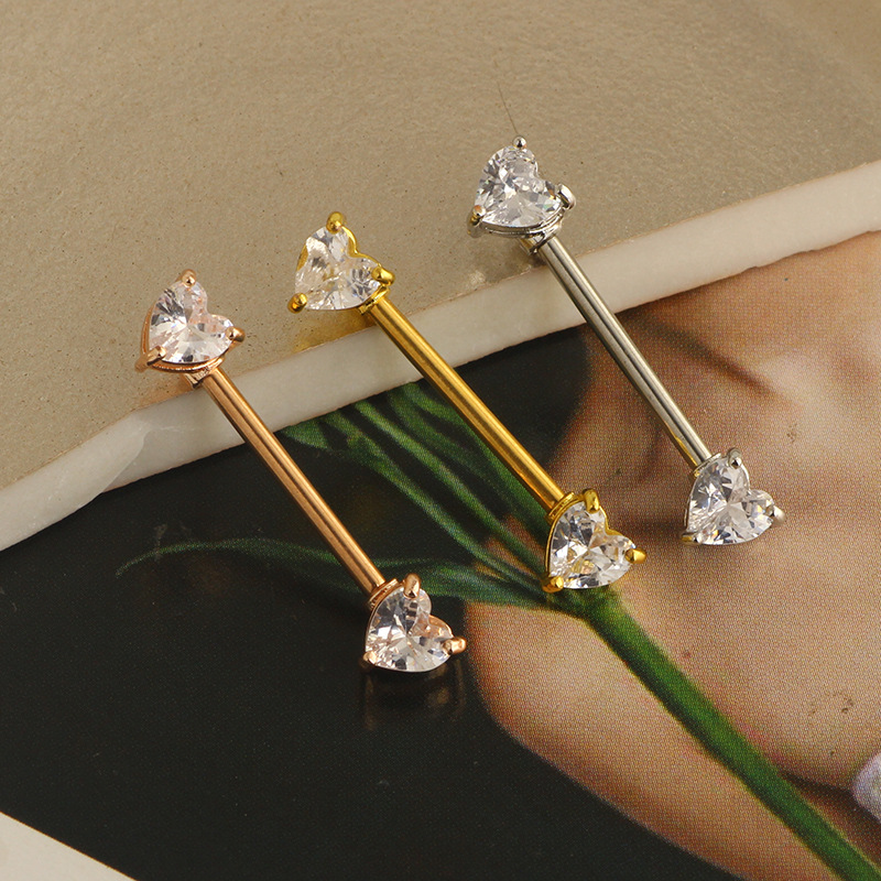 Fashion Heart Shape Stainless Steel Plating Zircon Adhesive nail