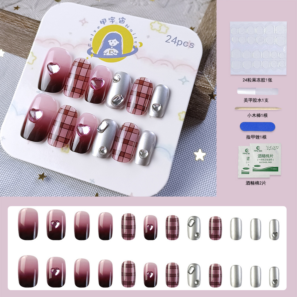 Uñas de manicura portátiles hechas a mano, 24 piezas, fototerapia, parches de uñas postizas estéreo, producto terminado, uñas portátiles extraíbles