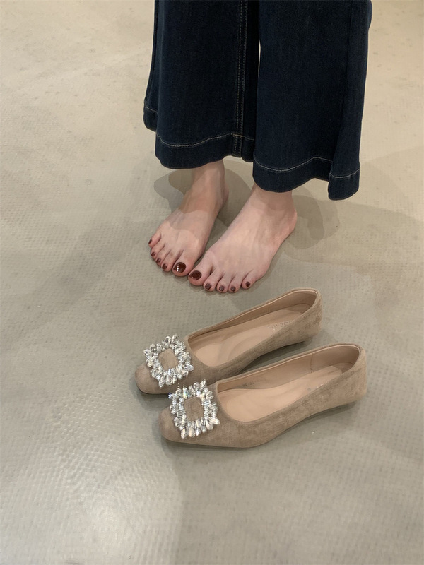 法式晚风水钻方头绝美单鞋女配裙子仙女鞋通勤粗高跟浅口玛丽珍鞋|undefined