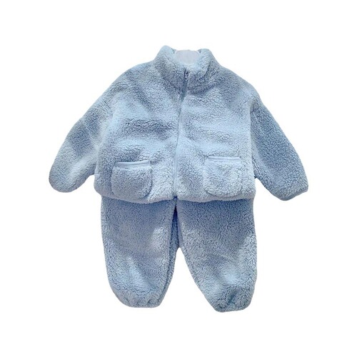 Children's coral velvet pajamas for boys, flannel home clothes for babies, warm set for autumn and winter, thick and loose two-piece set