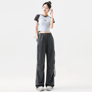 嘻哈工装裤女美式运动裤子2024新款蝴蝶结宽松显瘦小个子休闲裤女